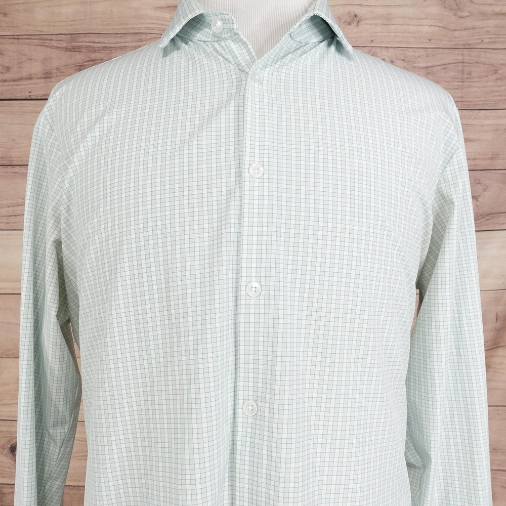 Mizzen+Main Leeward Shirt Mens XL Green Check Long Sleeve Button-Up Trim Fit